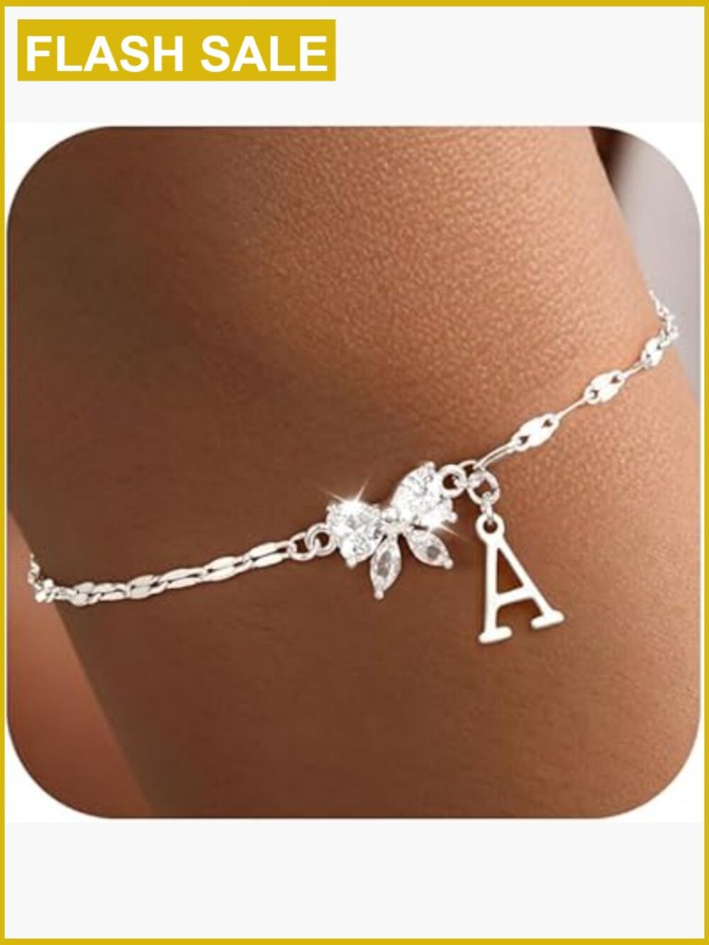 Sterling Silver Initial Bracelet with Butterfly Charms - Adjustable Chain
